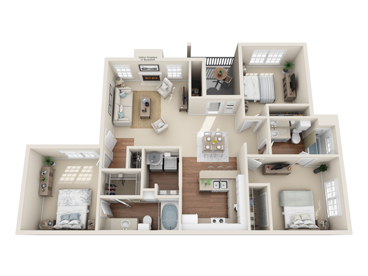 Indian Creek three bedroom apartment floor plan